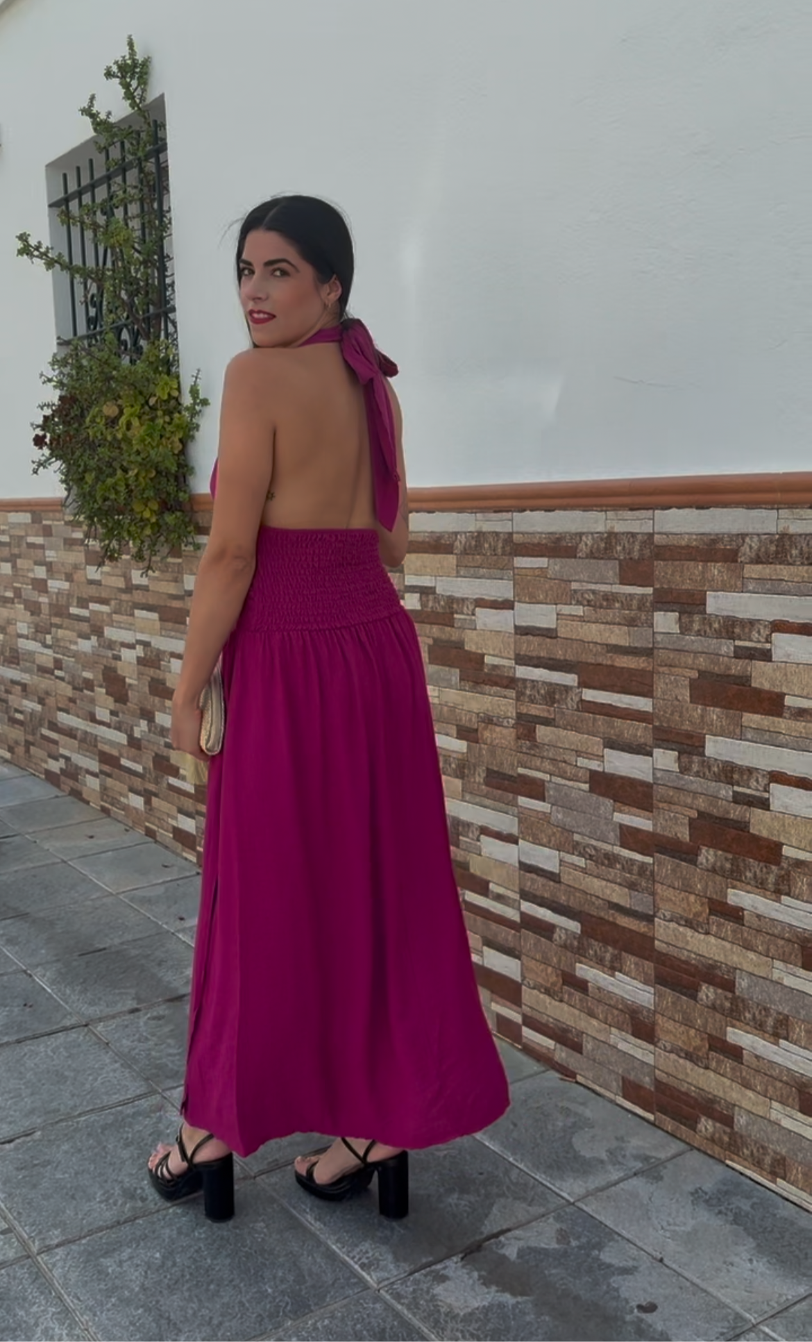 Vestido rosa nudo cuelloespalda