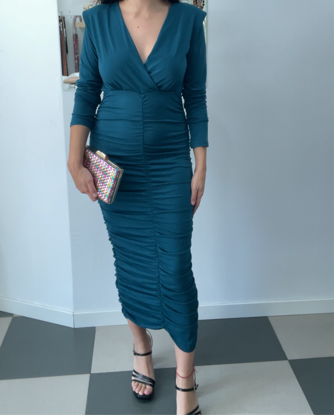 Vestido petróleo fruncido