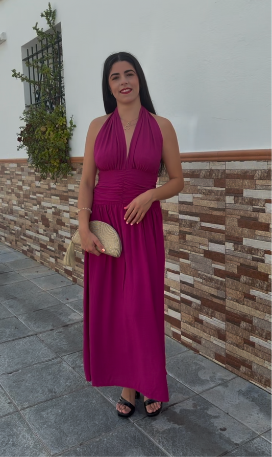 Vestido rosa nudo cuelloespalda