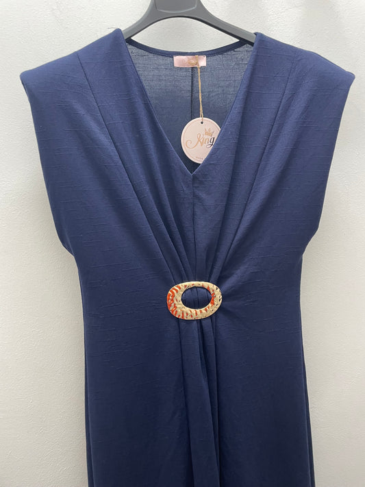Vestido azul broche