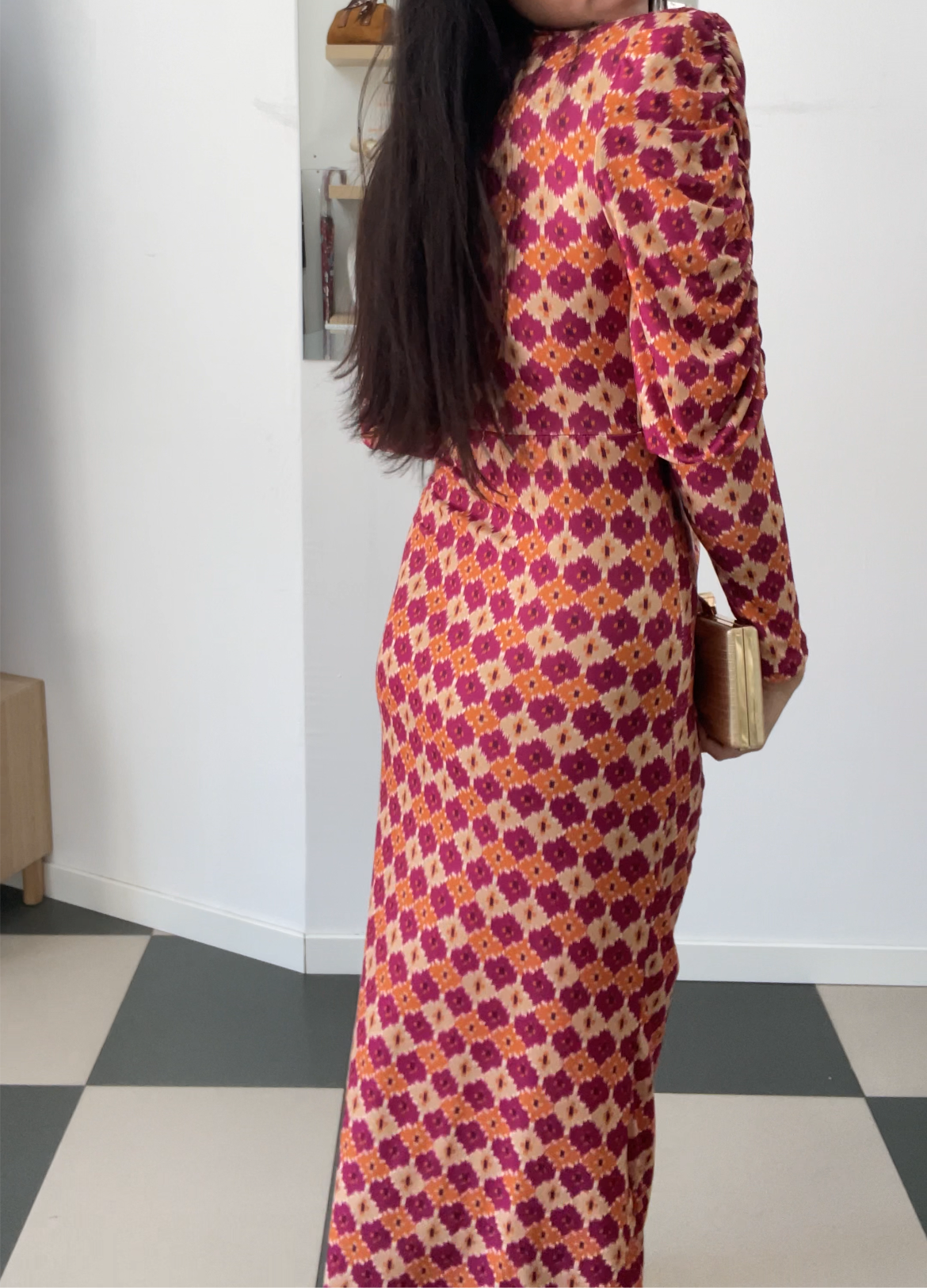 Vestido rosanaranja fruncido