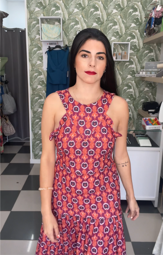 Vestido morado caldera estampado